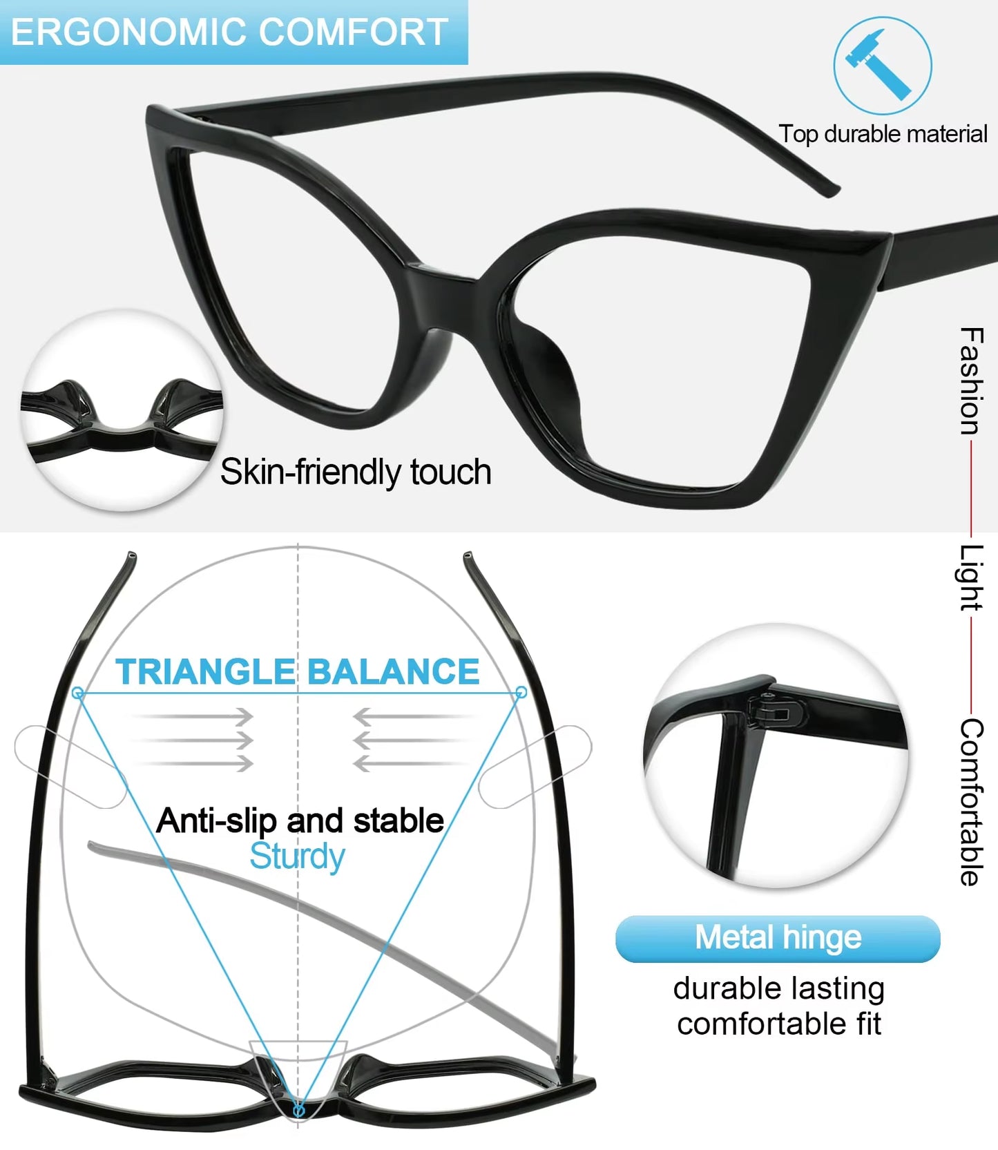 Reading Glasses for Women Oversized Prescription Magnifying Eyeglasses Frames Cat Eye Decorative Eyewear Trendy Retro MAREAZZURO