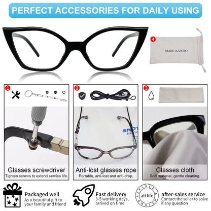Reading Glasses for Women Oversized Prescription Magnifying Eyeglasses Frames Cat Eye Decorative Eyewear Trendy Retro MAREAZZURO